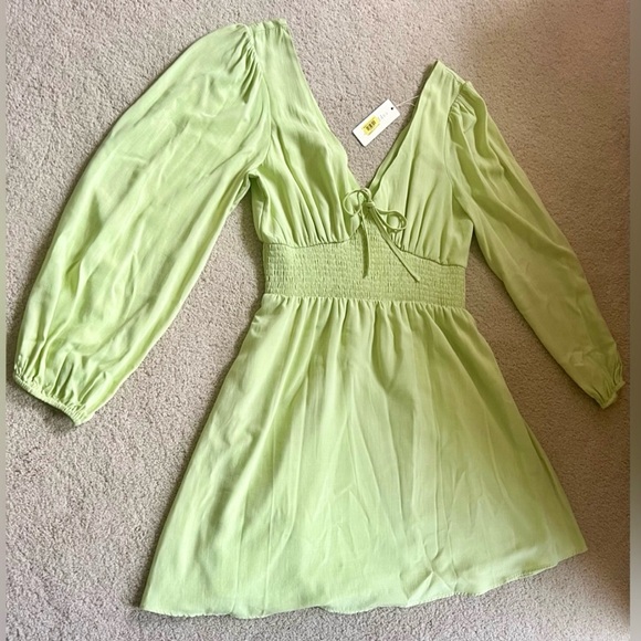 NEW Copper Key Smocked Waist Long Sleeve Green Dress Size L - Picture 7 of 14